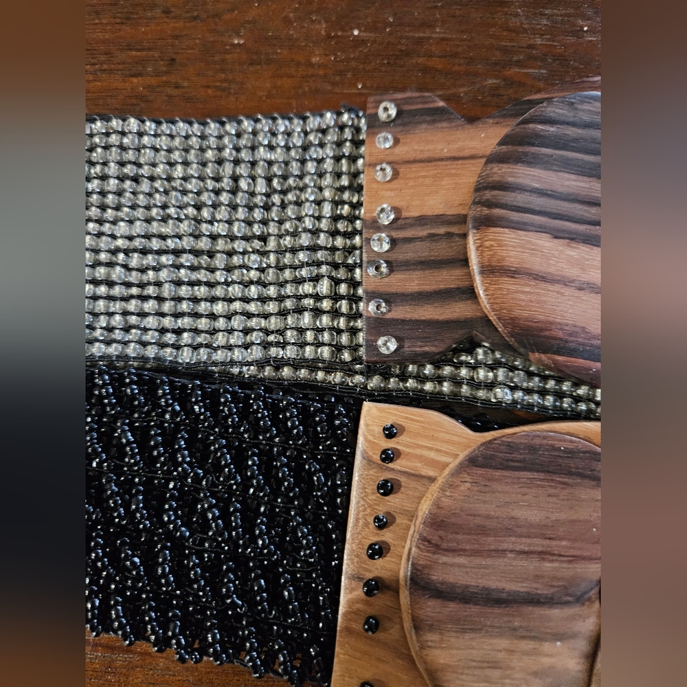 Two (2) Beaded Stretch Belts from Bali. Black & Silver - Picture 4 of 5